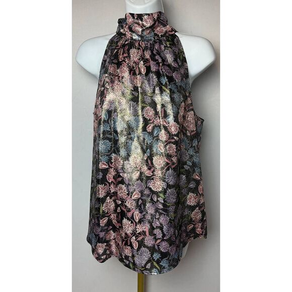 J. Crew Collection Tie-Neck Shimmering Floral Jacquard Top Sz. XS - Picture 4 of 7